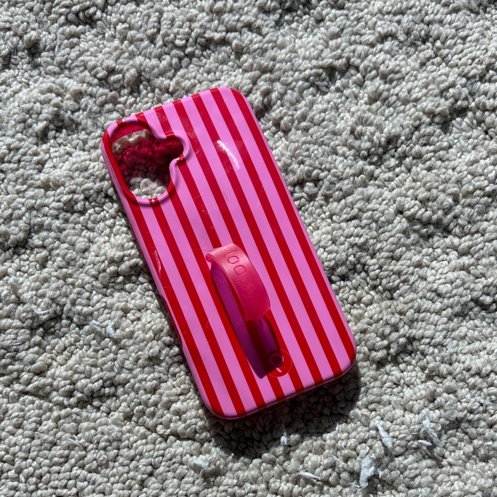 Loopy Case Pink and White Striped Phone Case with Loop Grip